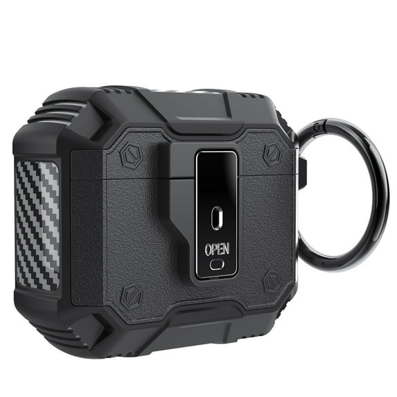 Kuteck Apple Shockproof Earbud Case with Metal Keychain Clip, Black