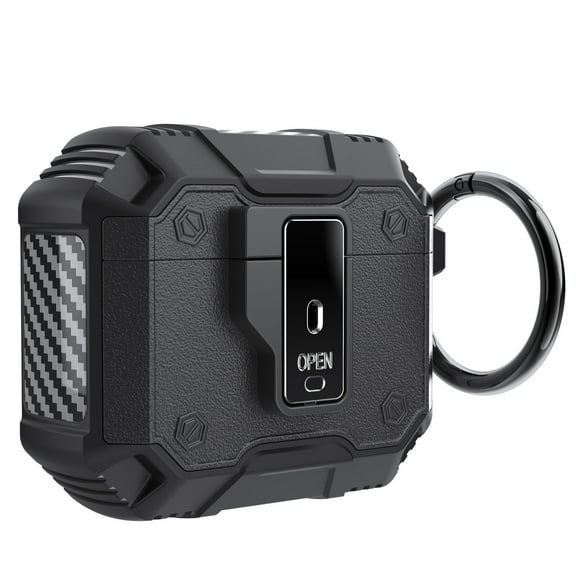 Kuteck Apple Shockproof Earbud Case with Metal Keychain Clip, Black