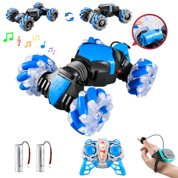 Kuty Juzi 2.4Ghz RC Stunt Car With Spray Music & Light, 4 Wheel Drive 360° Rotating Off road Crawler for Birthday(Blue-Transparent)