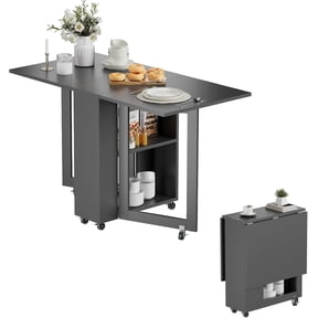 Kuublock Folding Dining Table with 2 Storage Racks, Space Saving Dining Table with 6 Wheels, Kitchen Table for Small Spaces