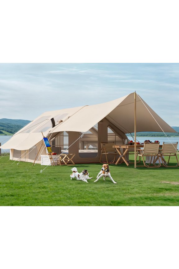 Inflatable Camping Tent with Pump & 1/2 Awnings, 8-14 Person Air Tents for Camping Adult, Large Waterproof Oxford Family Glamping Tent, Quick Setup Big Tent for Outdoor Camping