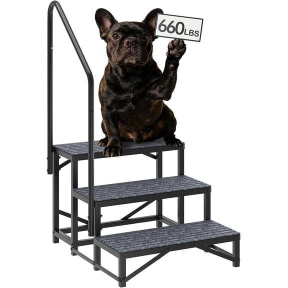 Kuublock RV Steps with Handrail, 3 Steps RV Stairs w/Handrail for Elderly & Kids, Wide Platform for Hot Tub, Camper, Mobile Home, Porch, Pool, SPA, Pet Stairs, Outdoor and Indoor Use