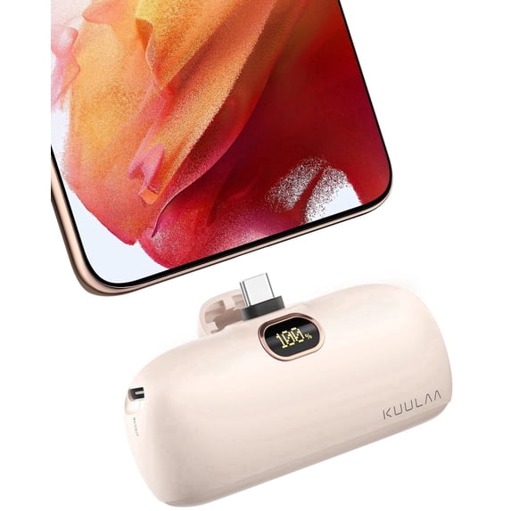 Kuulaa 5000mAh Mini Power Bank with Built-in USB-C Plug, PD 20W Fast Charging & LCD Display Compatible for iPhone 17/16/15/14, Samsung S24/S23 & Android More
