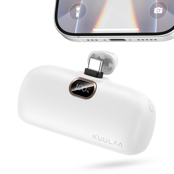 Kuulaa 5000mAh Mini Power Bank | Built-in Type-C Plug | 20W Fast Charge | LCD Display | Compatible for iPhone 15/16/17, Samsung S23/S24