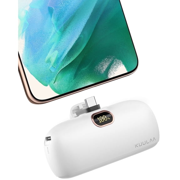 Kuulaa 5000mAh Mini Power Bank with Built-in USB-C Plug, PD 20W Fast Charging & LCD Display Compatible for iPhone 17/16/15/14, Samsung S24/S23 & Android More