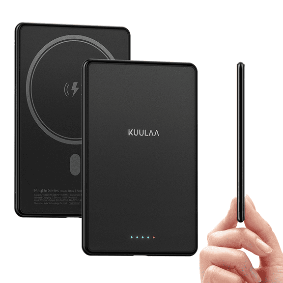 Kuulaa 0.27in Ultra-Thin 5000mAh Magnetic Power Bank, 20W Fast Wireless Charger with Mirror Finish - Compatible with iPhone 17/16/15/14