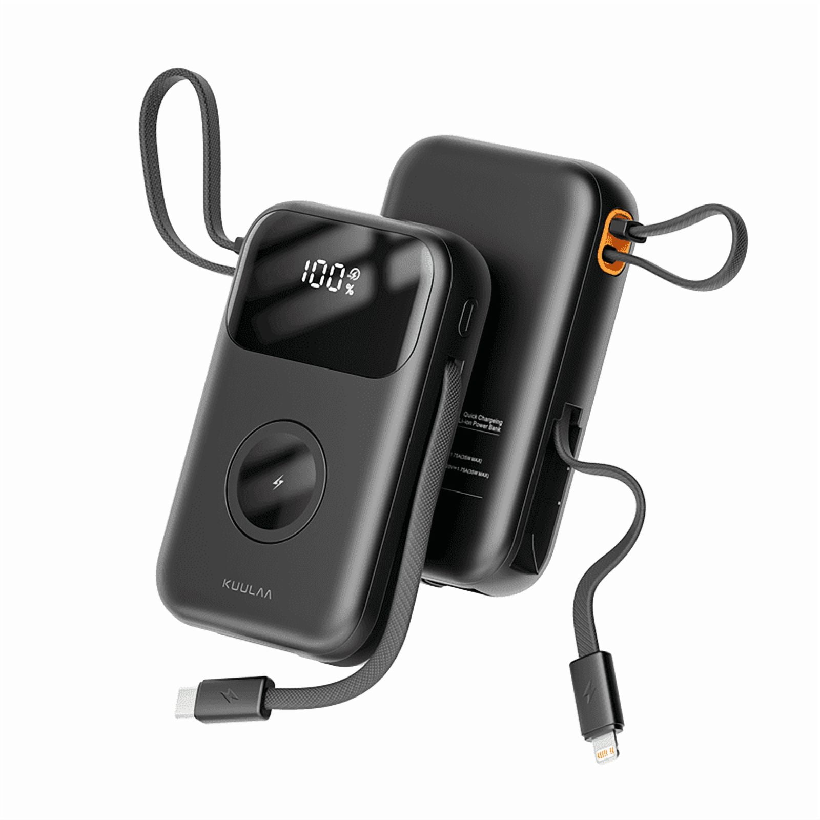 Kuulaa 10000mAh Power Bank with Built-in Cables & LCD Display - 22.5W Fast Portable Battery Pack Charger for iPhone 16/15/14/13/12, Samsung, Apple Watch & Android , Compact Design for outdoor Travel