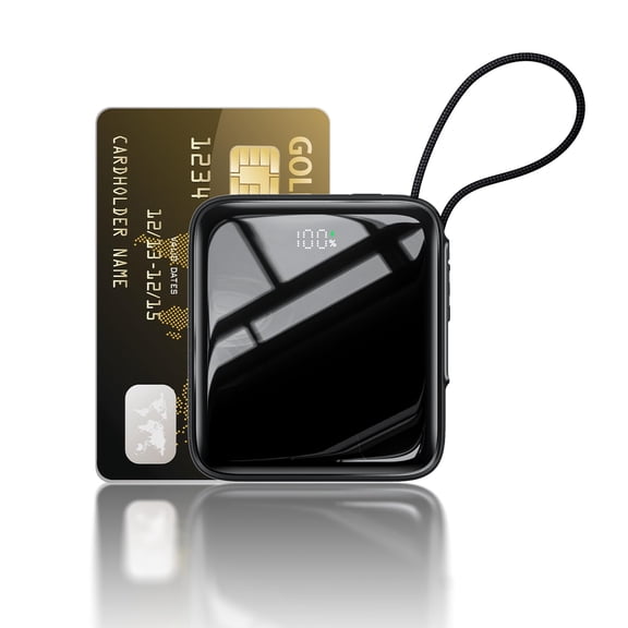 Kuulaa Small Power Bank, Ultra-Compact 10000mAh 35W Fast Charging Portable Charger with Built-in USB-C Cable, Pocket-Size Travel Battery Pack for iPhone 17/16/15, Samsung Galaxy, iPad,Black