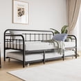 thumbnail image 1 of Kuurfuurdo Twin Size Metal Daybed Frame with Trundle, Heavy Duty Steel Slat Support Sofa Bed Platform, Black, 1 of 5