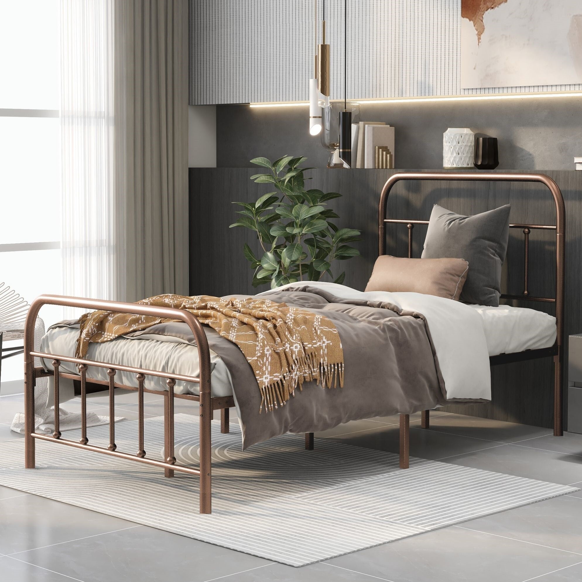 Kuurfuurdo Vintage Metal Bed, Easy-Assembly Twin / Queen Bed