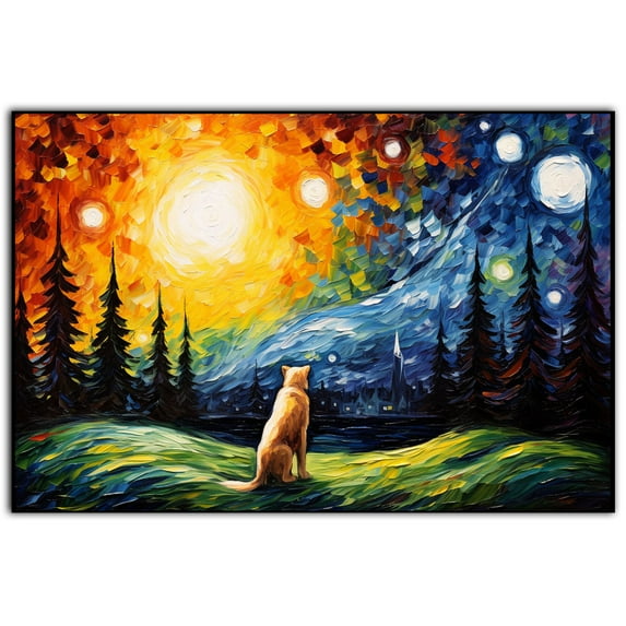 Kuvasz Dog Watercolor Starry Night Van Gogh Painting Kits, Painting Watercolor Canvas, Canvas Suitable for Room Decor Cafe Decor Or Gift for Friends