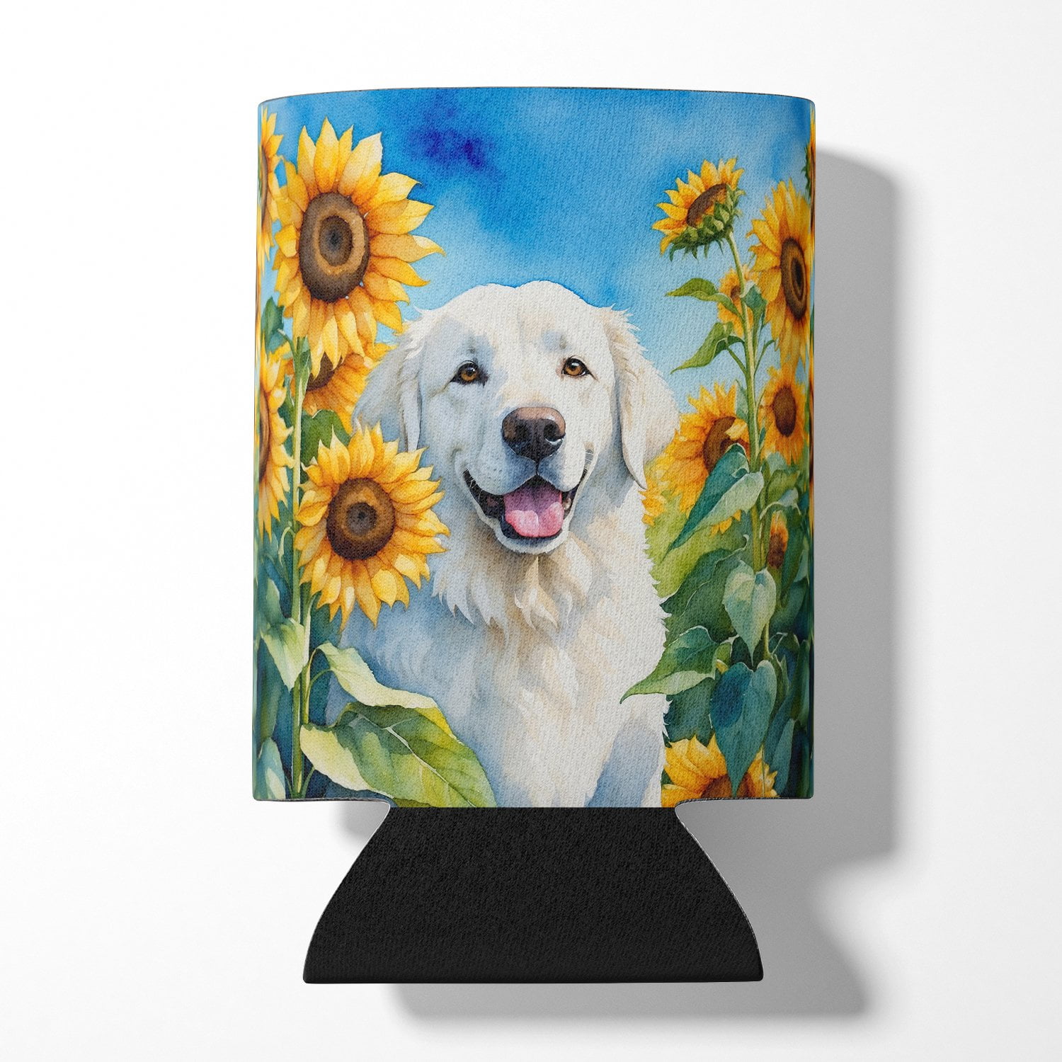 Kuvasz in Sunflowers Can or Bottle Hugger 3 in x 5 in