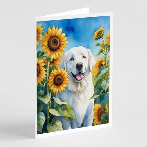 Kuvasz in Sunflowers Greeting Cards Pack of 8 7 in x 5 in