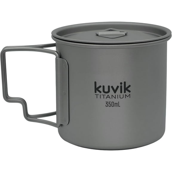 Kuvik Titanium Cup with Lid 350ml (11.8 oz) - Ultralight and Compact Pot for Backpacking, Camping, and Survival