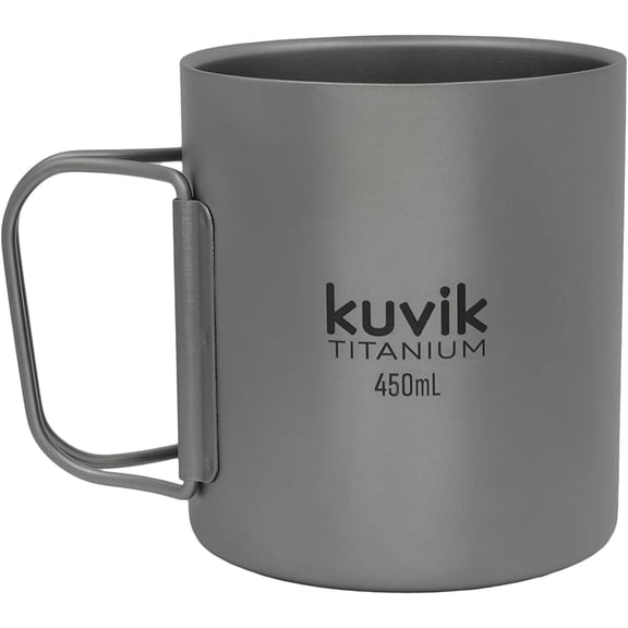 Kuvik 450ml (15.2 oz) Double-Walled Titanium Mug - Ultralight and Compact Mug for Backpacking, Camping, and Everyday Use