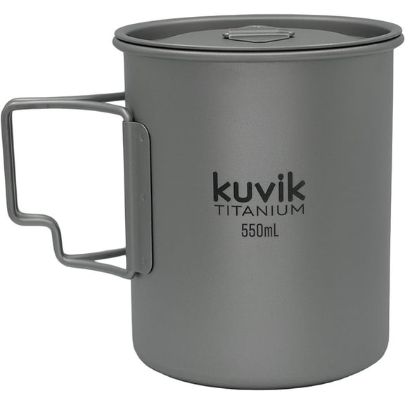 Kuvik 550ml (18.6 oz) Titanium Cup with Lid - Ultralight and Compact Pot for Backpacking, Camping, and Survival