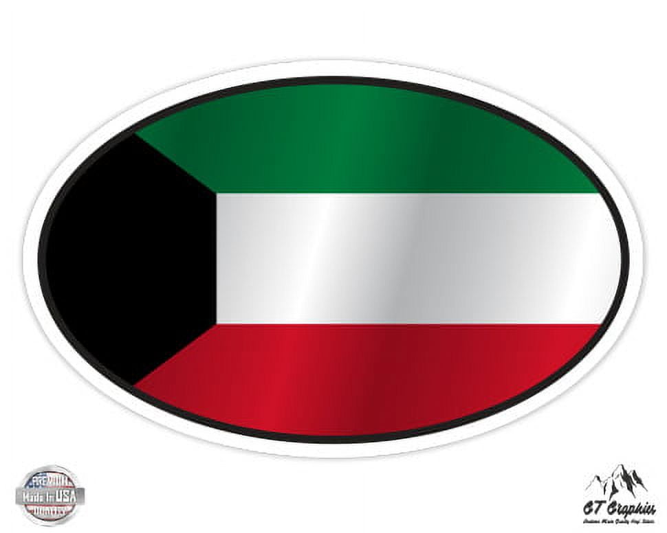 Kuwait Flag Oval 3" Vinyl Sticker For Car Laptop IPad Phone Helmet