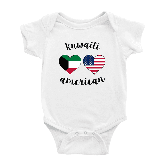 Kuwaiti American Flag Two Hearts Cute Baby Romper Bodysuit For Boy Girl (White, 0-3 Months)