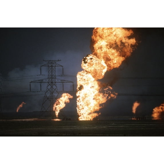 Kuwaiti Oil Wells Set On Fire By Retreating Iraqi Forces During Operation Desert Storm Darken The Sky With Smoke. Mar.