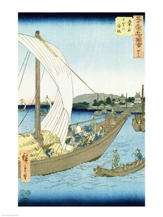 Kuwana Landscape Canvas Art - Utagawa Hiroshige (24 x 36)