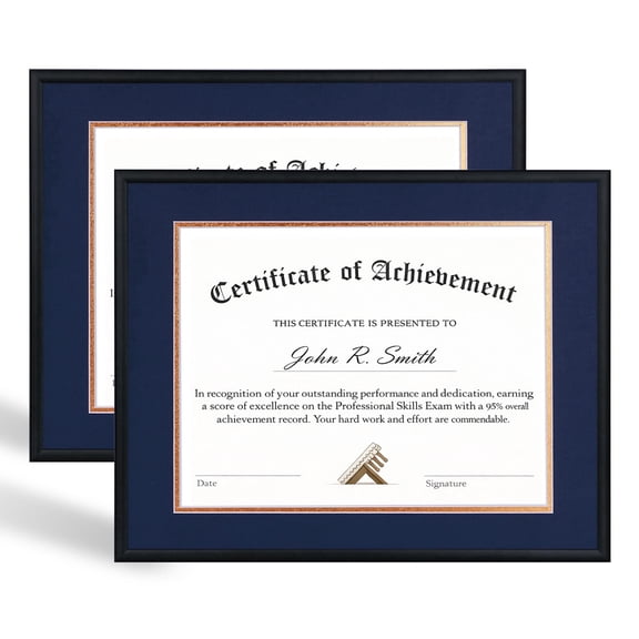 Kuxerla 11x14 Document Picture Frames with Double Mat, Display 8.5 by 11 Certificate or 8.5x11 Diploma -Horizontal or Vertical Wall Mount,Black，2 pack