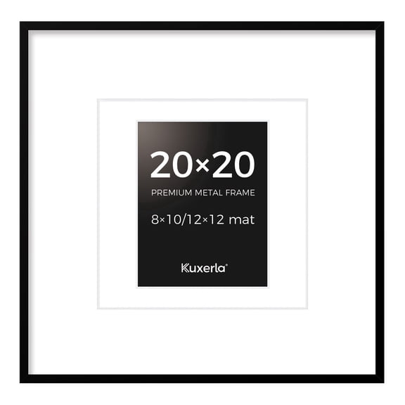 KUXERLA 20x20 Picture Frames,Wall Gallery Photo Frame with Mat Display 8x10 or 12x12 Photos, Wall Hanging Frame for 20x20 Picture Without Mat,Black