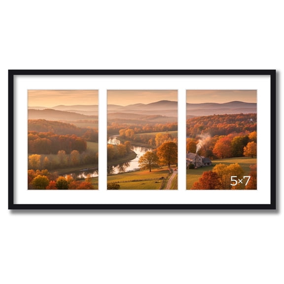 Kuxerla 9x18 Collage Picture Frame ,Displays 3Pcs 5x7 Pictures with Mat or 1Pcs 9x18 Picture without Mat , Collage Picture Frame for Horizontal or Vertical Display, Black, 1 Pack