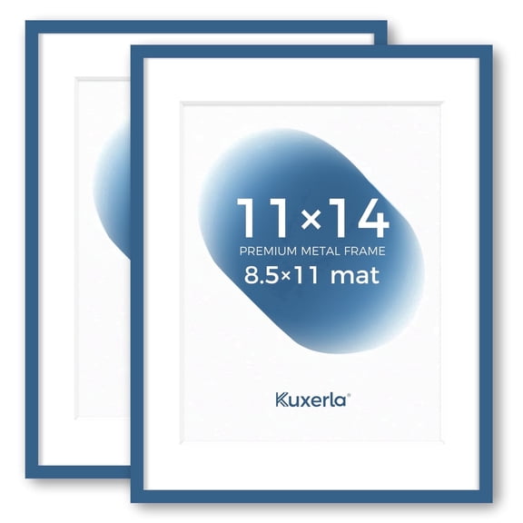 Kuxerla 2 Pack 11x14 Picture Frame Holds 8.5x11 Picture with Mat or 11x14 Picture without Mat,With Clear Acrylic Front and MDF Back Panel,Blue