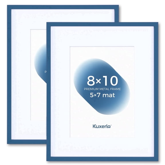 Kuxerla 8x10 Picture Frame Holds 5x7 Picture with Mat or 8x10 Picture without Mat,With Clear Acrylic Front and MDF Back Panel,Pack of 2,Blue