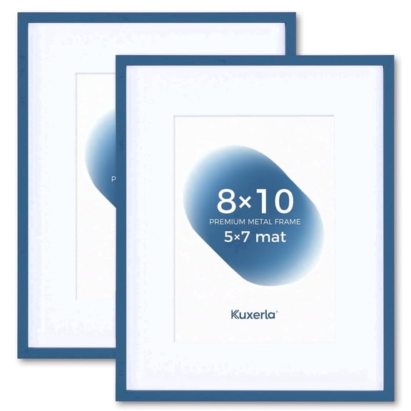 Kuxerla 2 Pack 8x10 Picture Frame Holds 5x7 Picture with Mat or 8x10 Picture without Mat,With Clear Acrylic Front and MDF Back Panel,Blue