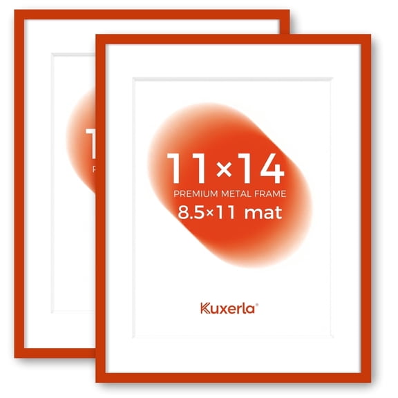 Kuxerla 2 Pack 11x14 Picture Frame Holds 8.5x11 Picture with Mat or 11x14 Picture without Mat,With Clear Acrylic Front and MDF Back Panel,Orange
