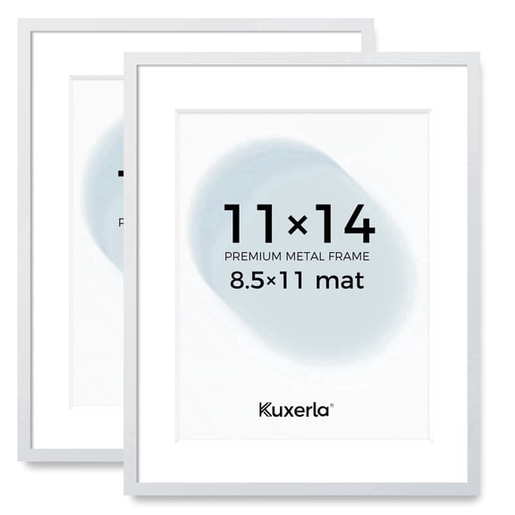 Kuxerla 2 Pack 11x14 Picture Frame with Mat, Display 8.5x11 Document with Mat or 11x14 Picture without Mat,White Matted Frame,Gallery Wall Photo Frames