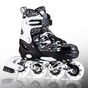 Kuxuan Skates Adjustable Inline Skates for Kids and Youth with Full Light Up Wheels Camo Outdoor Roller Blades Skates for Girls and Boys Beginner - Black Large(3Y-6Y US)