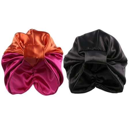 Kuyiluo 2 Pcs Stain Bonnet Sleeping Turban Elastic Wide Band Satin Bonnet for Women