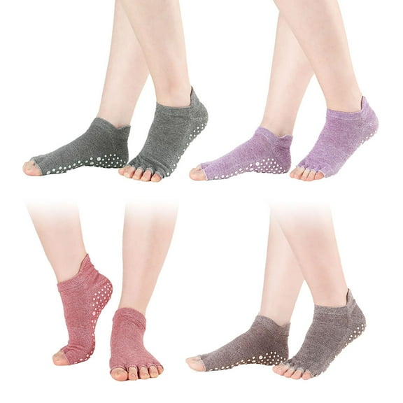 Kuyiluo 4 Pairs Cotton Non-Slip Low Cut Toeless Socks - Yoga & Dance Socks