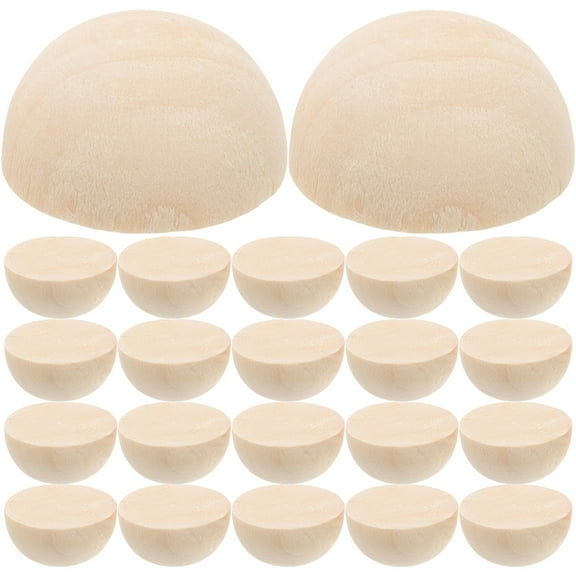 50pcs Natural Half Wooden Balls for DIY Art Craft Unfinished Wood Balls
