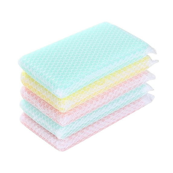 Kuyiluo Net Sponge 5pcs Net Cleaning Sponge Simple Practical Kitchen Cleaning Sponge for Dish Cup Bowl (Random Color)