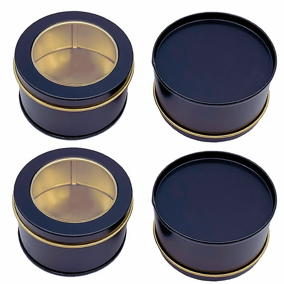 Kuyiluo Tea Canister 4 Round Metal Tins with Lids for Candy & Tea (2 Clear, 2 Flat Lid)