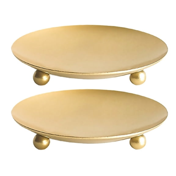 FRCOLOR 2Pcs Gold Candle Table Tray Base Iron Wedding Decoration (Golden)