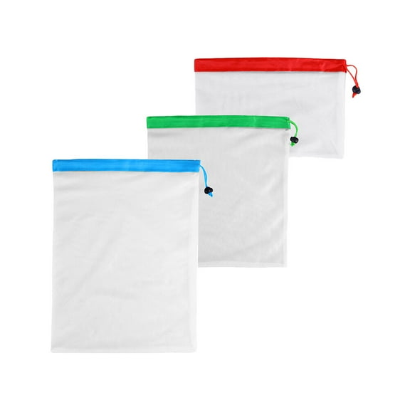 Kuyiluo mesh bag 3pcs Reusable Mesh Produce Bags Washable Eco Friendly Bags for Grocery Shopping Storage Fruit Vegetable Toys (17Inch Blue and 14 Inch Green and 8 inch Red)