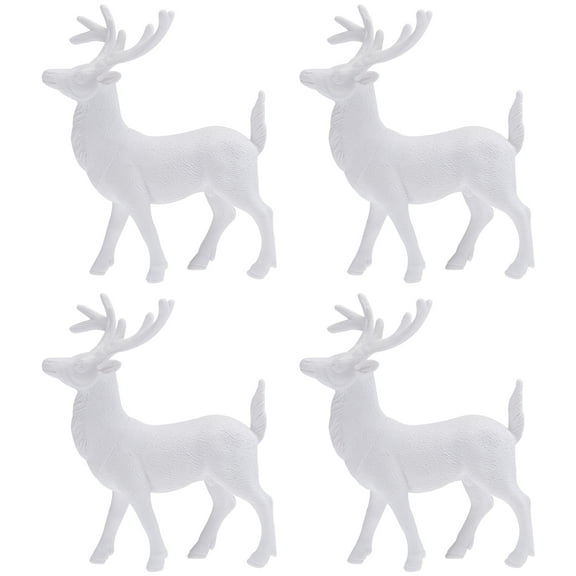 Kuyiluo mini deer 4pcs Christmas Reindeer Figurines White Plastic Deer Statue 14CM