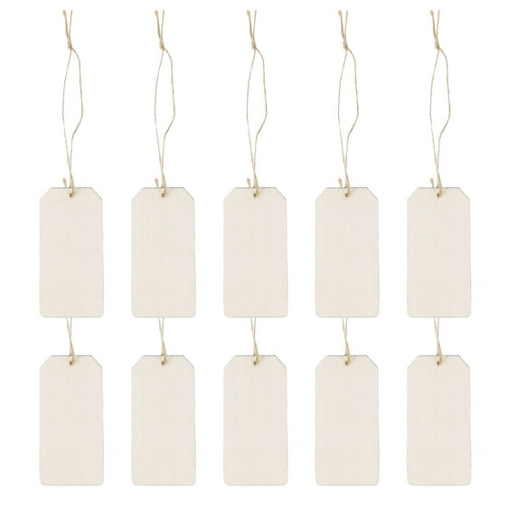 Kuyiluo wood tags 10pcs Unfinished Blank Wooden Hanging Tags Pendants Ornaments for Message Note Wedding Decoration Gifts Arts Crafts with Rope(80 x 40MM)