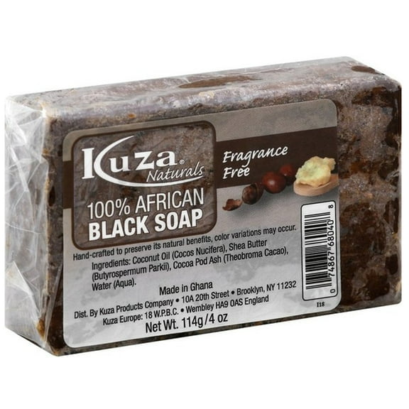 Kuza 100 African Black Soap, Fragrance Free, 4 Oz.