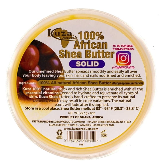 Kuza 100% African Shea DPF11Butter - Creamy, White - for Skin, Hair and Nails, 8 oz
