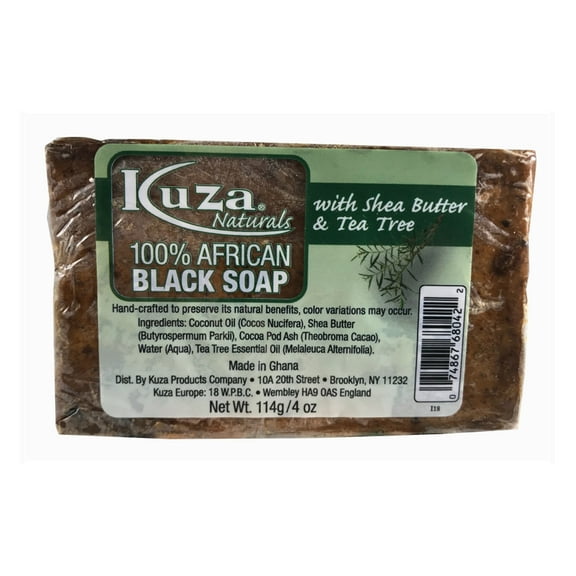 Kuza Naturals 100 African Black Soap with Shea Butter and Tea Tree, 4 Oz