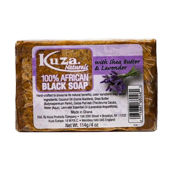 Kuza Naturals African Black Soap with Shea Butter and Lavender, 4 Oz, 2 Pack