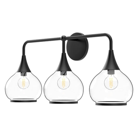 Kuzco Lighting Hazel 26" Vanity Light, 3X60W E26 Matte Black/Clear Glass