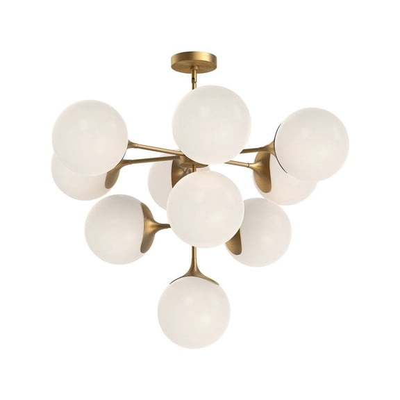 Kuzco Lighting Nouveau 35" Chandelier Matte Opal Glass Rod 46 10X40W E12 Aged Gold/Opal Galss