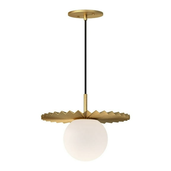 Kuzco Lighting Plume 12" Pendant Light, Opal Glass, Cord 72, 1X60W E26 Brushed Gold/Opal Matte Glass