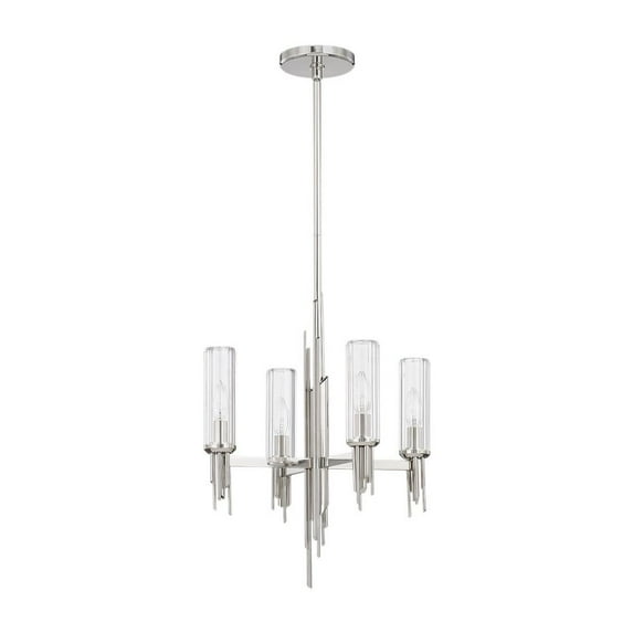 Kuzco Lighting Torres 18" Chandelier Clear Ribbed Glass 4X40W E12 Polished Nickel/Clear Ribbed